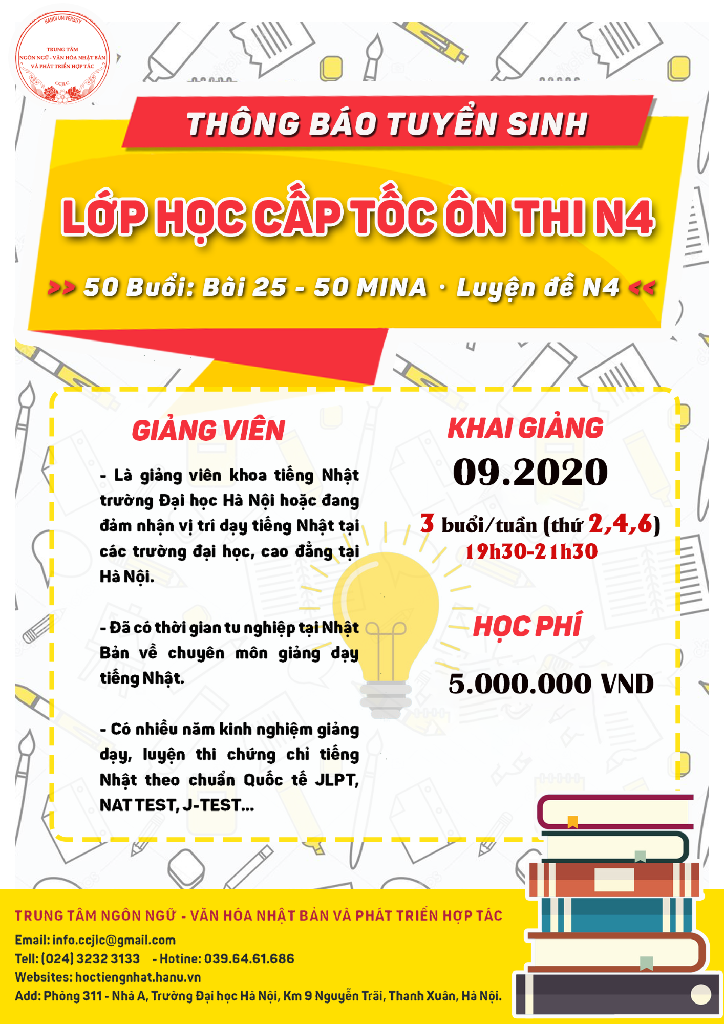 THÔNG BÁO TUYỂN SINH LỚP HỌC CẤP TỐC ÔN THI N4